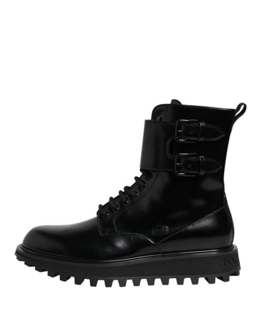 Botas de media caña de cuero negro con cordones Dolce & Gabbana - Image 6