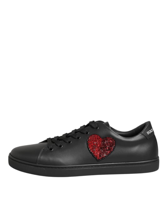 Zapatillas de cuero negro con corazón de cristal de Dolce & Gabbana - Image 1