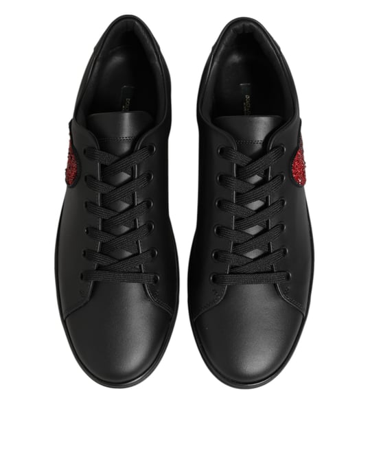 Zapatillas de cuero negro con corazón de cristal de Dolce & Gabbana - Image 3
