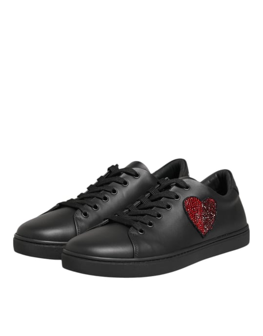Zapatillas de cuero negro con corazón de cristal de Dolce & Gabbana - Image 4