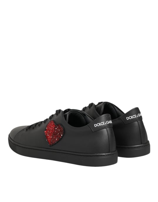 Zapatillas de cuero negro con corazón de cristal de Dolce & Gabbana - Image 5