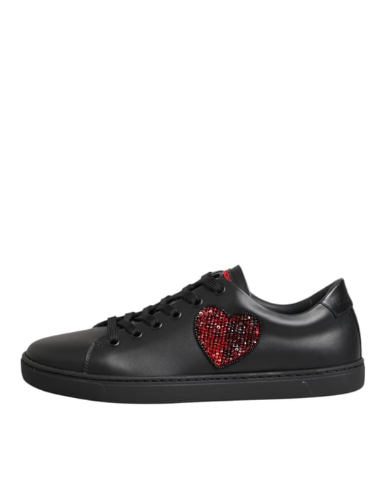 Zapatillas bajas de piel negra con corazón de cristal de Dolce & Gabbana - Image 2