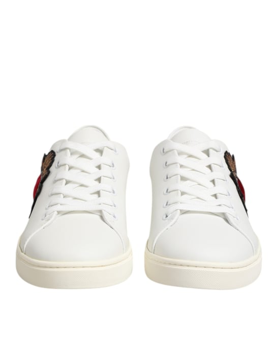 Zapatillas de cuero blanco con parche de corazón sagrado de Dolce & Gabbana - Image 3
