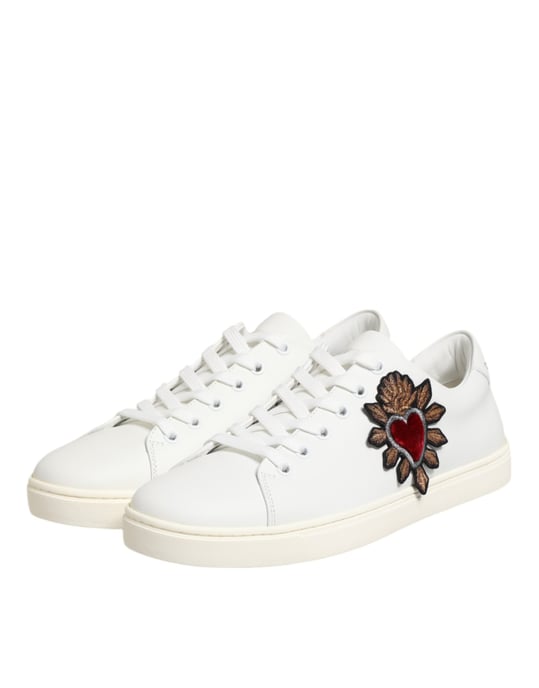 Zapatillas de cuero blanco con parche de corazón sagrado de Dolce & Gabbana - Image 5