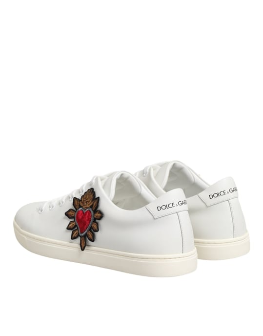 Zapatillas de cuero blanco con parche de corazón sagrado de Dolce & Gabbana - Image 6