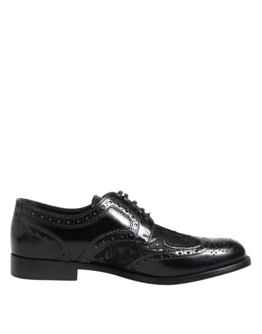 Zapatos Formales de Encaje Floral de Cuero Negro Dolce & Gabbana - Image 1