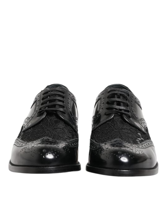 Zapatos Formales de Encaje Floral de Cuero Negro Dolce & Gabbana - Image 3
