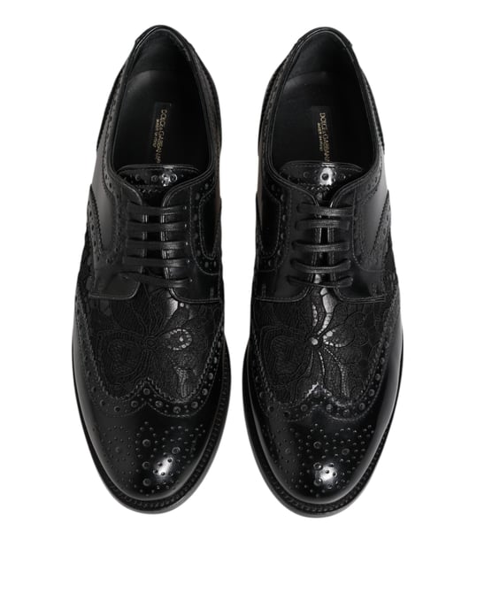Zapatos Formales de Encaje Floral de Cuero Negro Dolce & Gabbana - Image 4