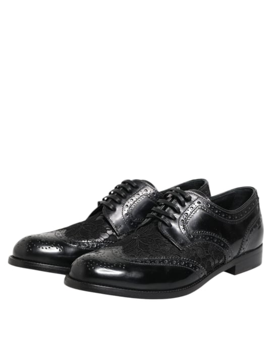 Zapatos Formales de Encaje Floral de Cuero Negro Dolce & Gabbana - Image 5