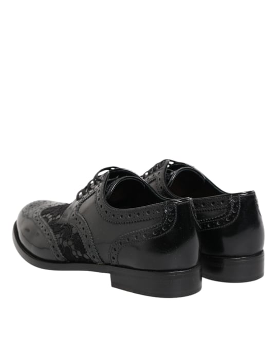 Zapatos Formales de Encaje Floral de Cuero Negro Dolce & Gabbana - Image 6