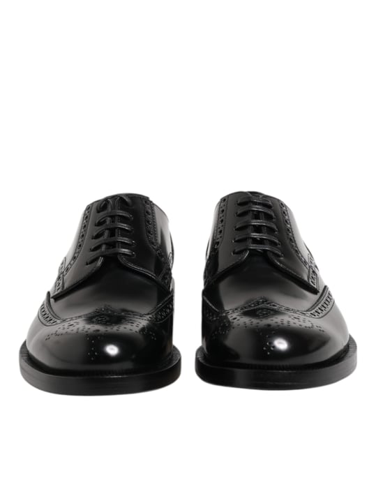 Zapatos formales Derby de ala brogue de cuero negro de Dolce & Gabbana - Image 2