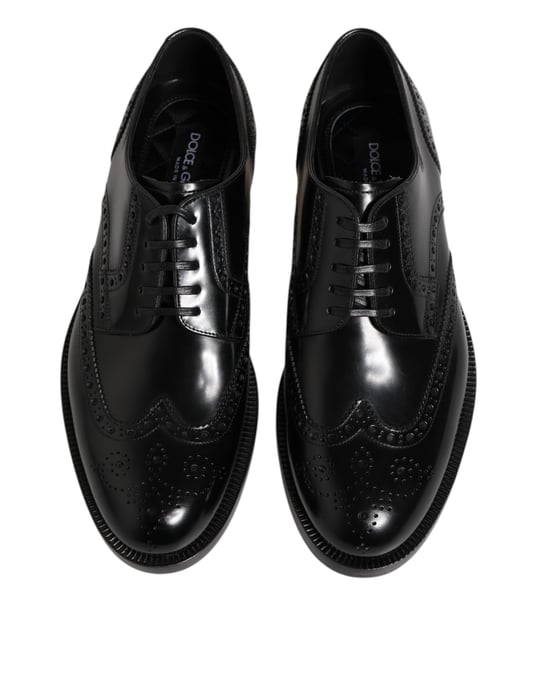 Zapatos formales Derby de ala brogue de cuero negro de Dolce & Gabbana - Image 3