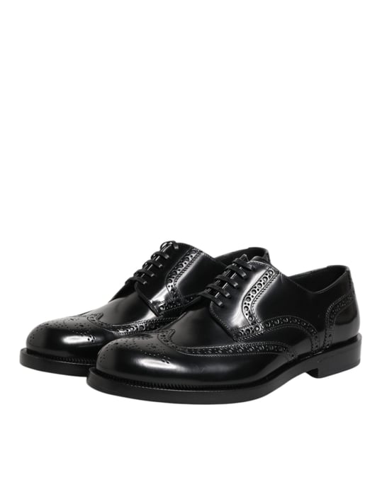 Zapatos formales Derby de ala brogue de cuero negro de Dolce & Gabbana - Image 4