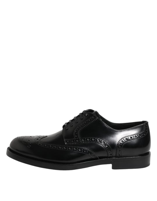 Zapatos formales Derby de ala brogue de cuero negro de Dolce & Gabbana - Image 6