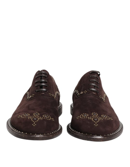 Zapatos de vestir Oxford de terciopelo marrón con cordones de Dolce & Gabbana - Image 2