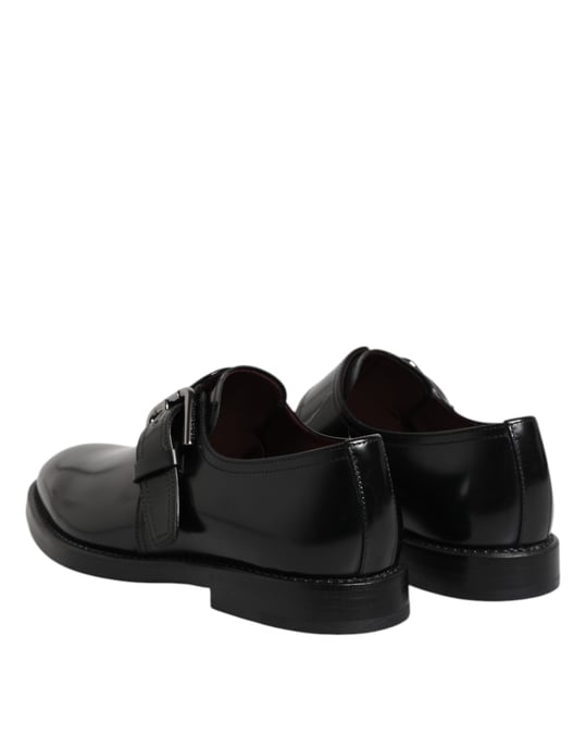 Zapatos de vestir formales Derby con tira de monje de cuero negro Dolce & Gabbana - Image 5