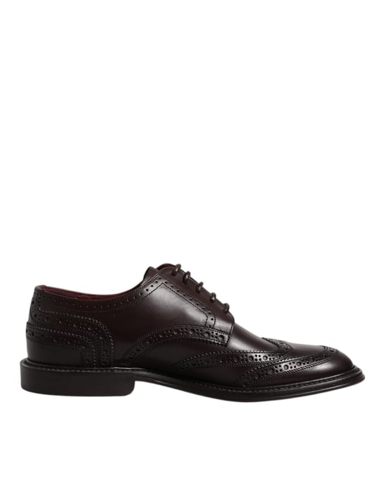 Zapatos de vestir formales Derby de punta alada en cuero marrón de Dolce & Gabbana - Image 1