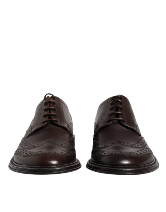 Zapatos de vestir formales Derby de punta alada en cuero marrón de Dolce & Gabbana - Image 2