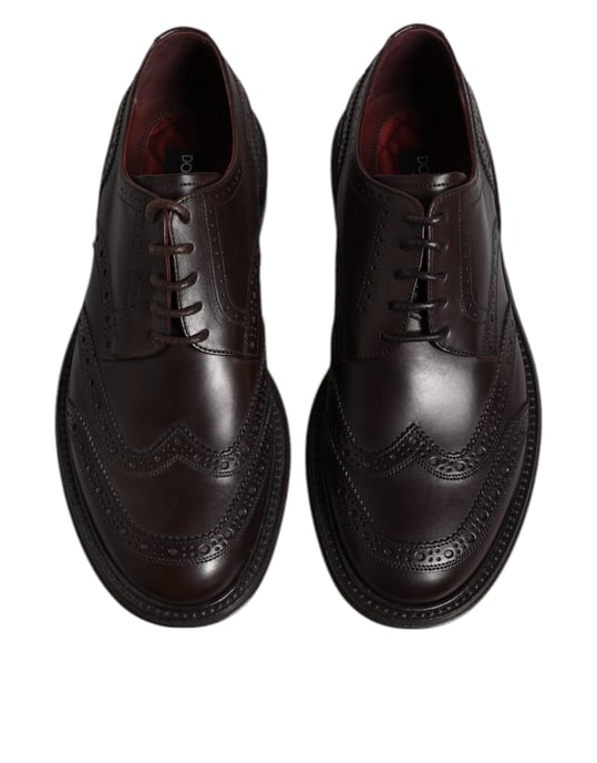 Zapatos de vestir formales Derby de punta alada en cuero marrón de Dolce & Gabbana - Image 3