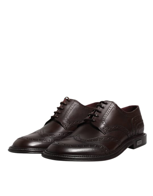 Zapatos de vestir formales Derby de punta alada en cuero marrón de Dolce & Gabbana - Image 4