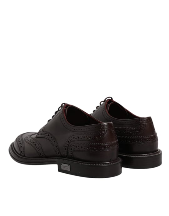Zapatos de vestir formales Derby de punta alada en cuero marrón de Dolce & Gabbana - Image 5
