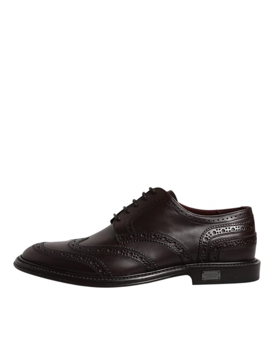 Zapatos de vestir formales Derby de punta alada en cuero marrón de Dolce & Gabbana - Image 6