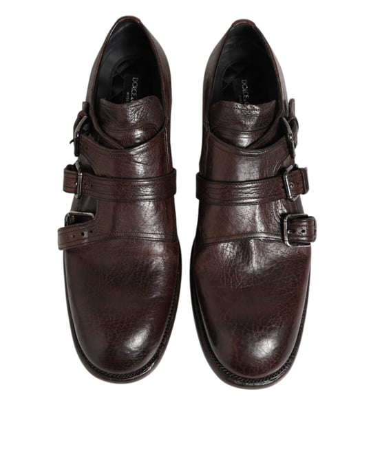 Zapatos Derby Formales de Piel Marrón con Hebilla de Monje de Dolce & Gabbana - Image 4