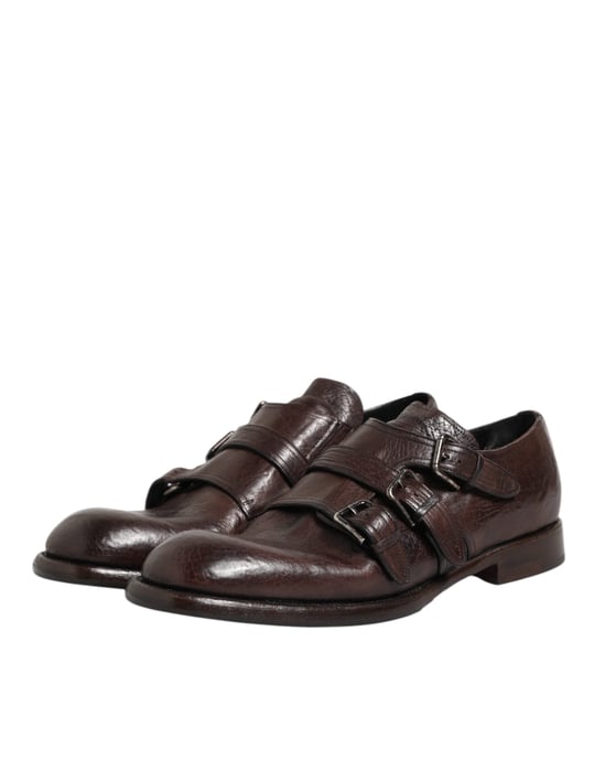 Zapatos Derby Formales de Piel Marrón con Hebilla de Monje de Dolce & Gabbana - Image 5