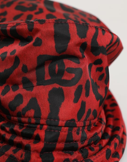 Sombrero de Cubo para Hombre con Estampado de Leopardo en Nylon Rojo y Negro de Dolce & Gabbana - Image 6