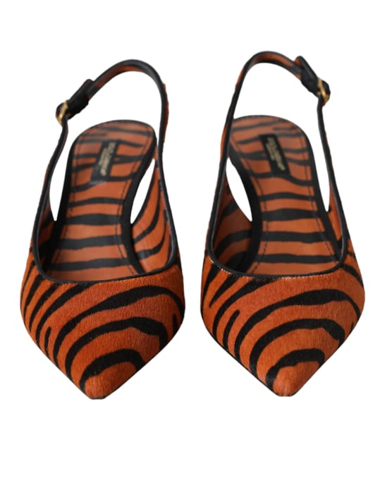 Zapatos Slingbacks de Cuero Zebra Naranja Negro de Dolce & Gabbana - Image 2