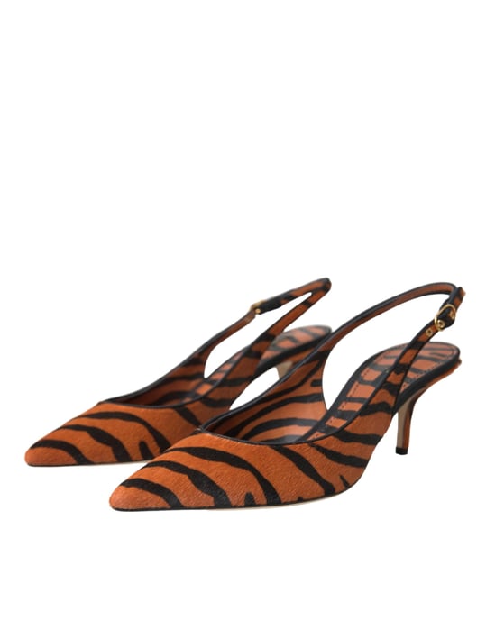 Zapatos Slingbacks de Cuero Zebra Naranja Negro de Dolce & Gabbana - Image 3