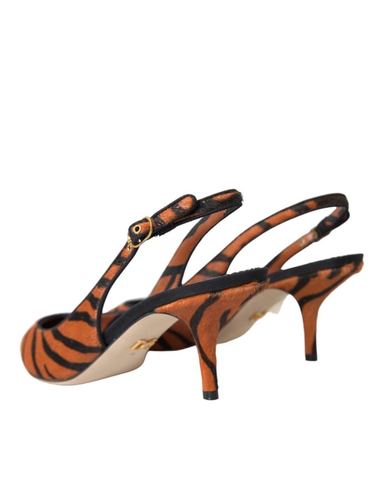 Zapatos Slingbacks de Cuero Zebra Naranja Negro de Dolce & Gabbana - Image 4