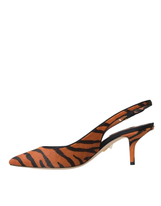 Zapatos Slingbacks de Cuero Zebra Naranja Negro de Dolce & Gabbana - Image 5