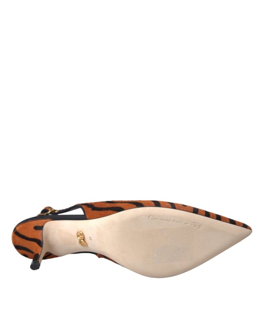 Zapatos Slingbacks de Cuero Zebra Naranja Negro de Dolce & Gabbana - Image 6