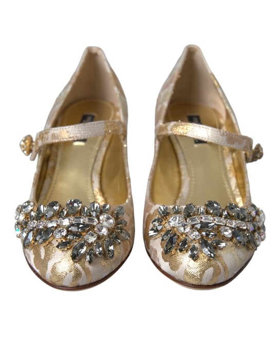 Zapatos de tacón Mary Jane de jacquard dorado con cristales de Dolce & Gabbana - Image 2
