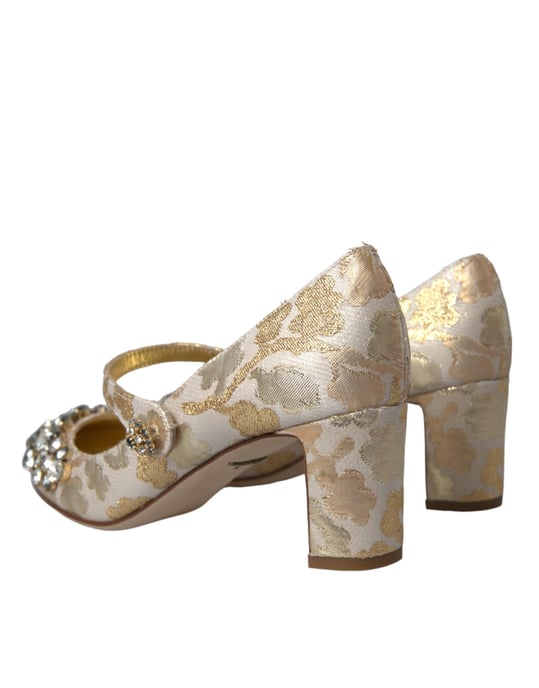 Zapatos de tacón Mary Jane de jacquard dorado con cristales de Dolce & Gabbana - Image 4