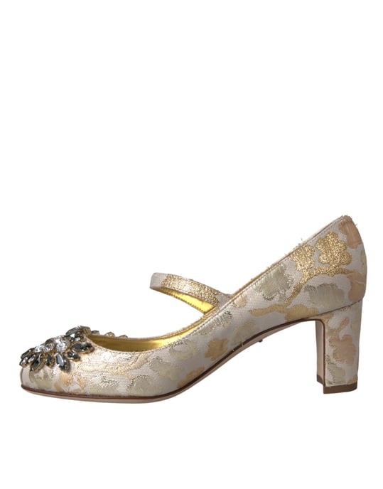 Zapatos de tacón Mary Jane de jacquard dorado con cristales de Dolce & Gabbana - Image 5