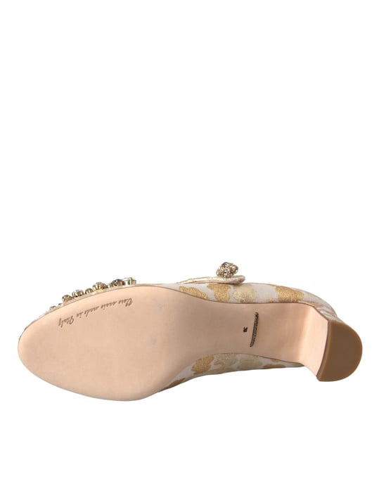 Zapatos de tacón Mary Jane de jacquard dorado con cristales de Dolce & Gabbana - Image 6