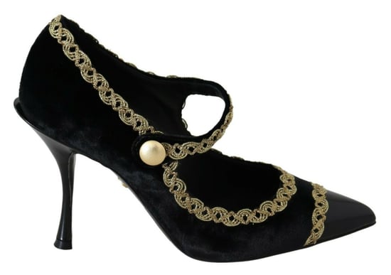 Zapatos de Tacón Mary Jane de Terciopelo Negro Con Adornos de Dolce & Gabbana - Image 1