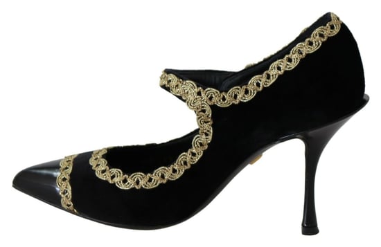 Zapatos de Tacón Mary Jane de Terciopelo Negro Con Adornos de Dolce & Gabbana - Image 2