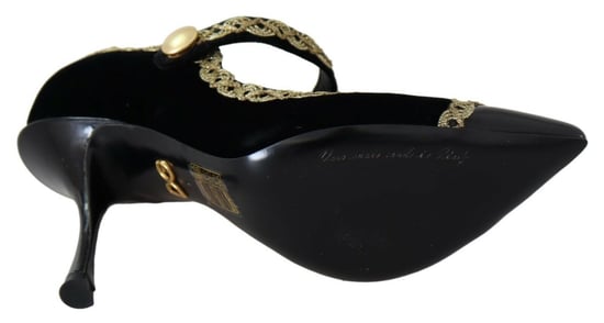 Zapatos de Tacón Mary Jane de Terciopelo Negro Con Adornos de Dolce & Gabbana - Image 3
