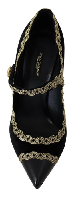 Zapatos de Tacón Mary Jane de Terciopelo Negro Con Adornos de Dolce & Gabbana - Image 4