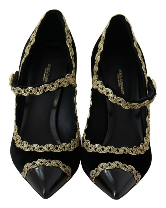 Zapatos de Tacón Mary Jane de Terciopelo Negro Con Adornos de Dolce & Gabbana - Image 5