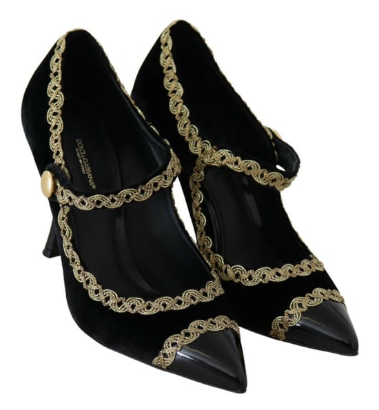 Zapatos de Tacón Mary Jane de Terciopelo Negro Con Adornos de Dolce & Gabbana - Image 6