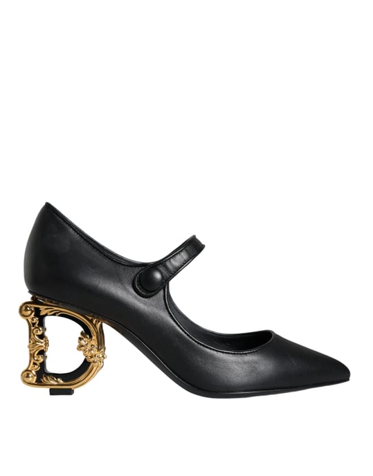 Zapatos de Tacón Mary Jane con Logo en Cuero Negro de Dolce & Gabbana - Image 1