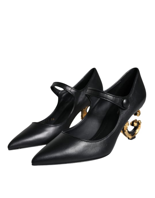 Zapatos de Tacón Mary Jane con Logo en Cuero Negro de Dolce & Gabbana - Image 3