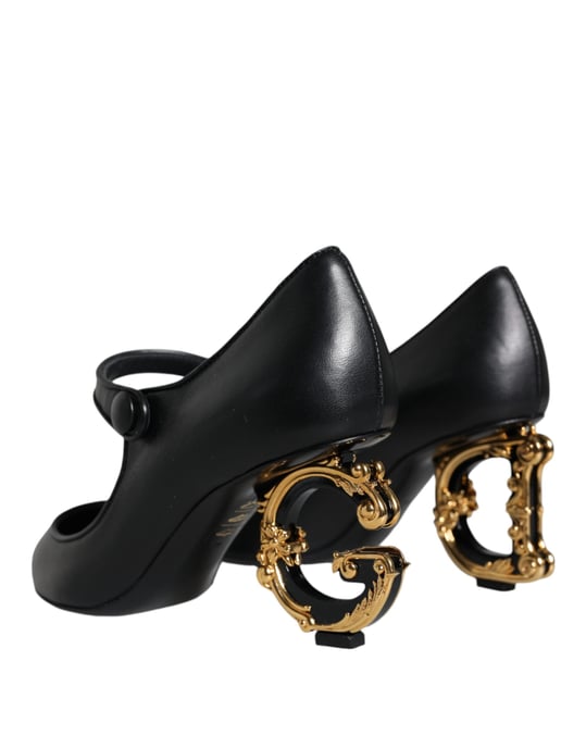 Zapatos de Tacón Mary Jane con Logo en Cuero Negro de Dolce & Gabbana - Image 4
