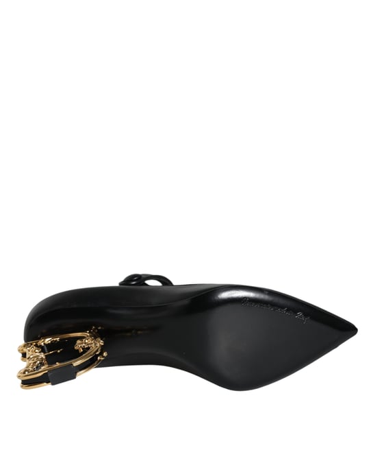 Zapatos de Tacón Mary Jane con Logo en Cuero Negro de Dolce & Gabbana - Image 6