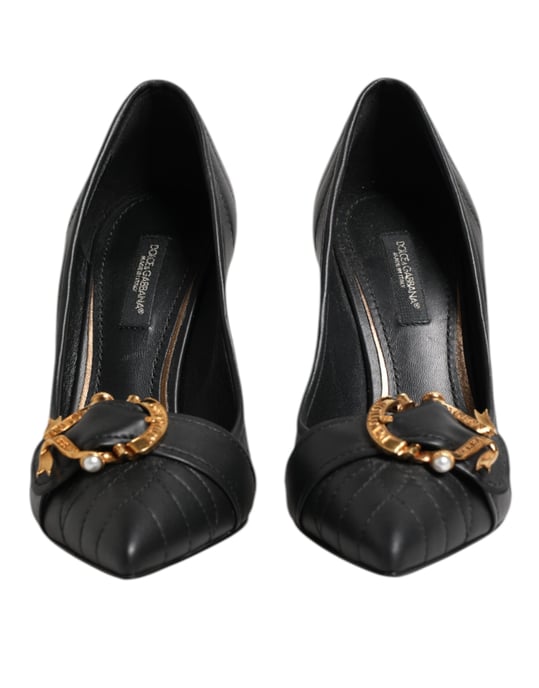 Zapatos de Tacón de Cuero Negro Devoción de Dolce & Gabbana - Image 2