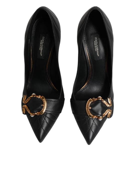 Zapatos de Tacón de Cuero Negro Devoción de Dolce & Gabbana - Image 3